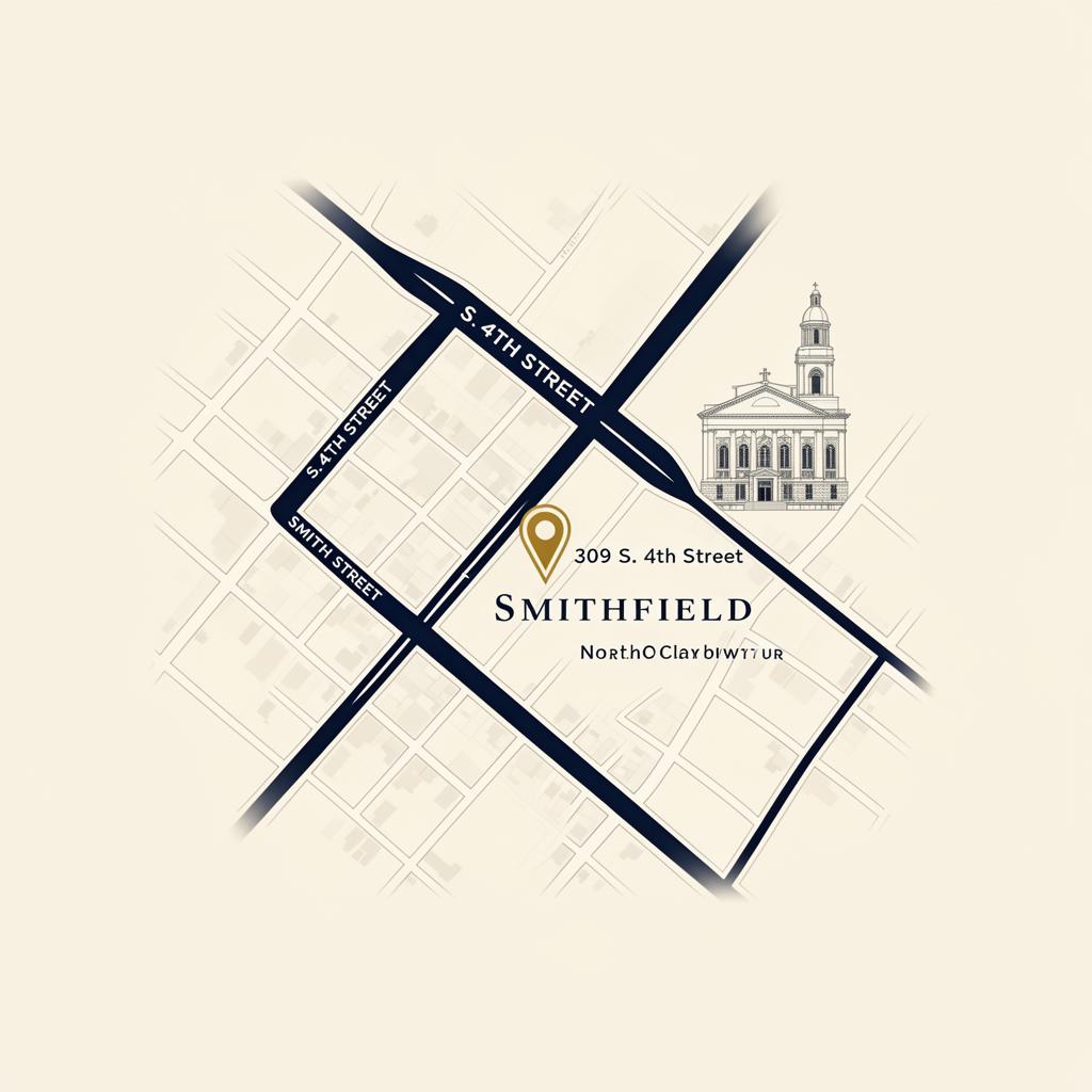 Map showing the Smithfield, NC office of Hamrick & Galanis, PLLC